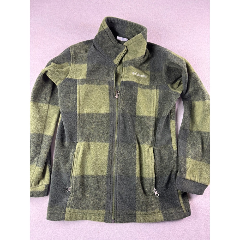Columbia Kids Green Buffalo Check Plaid Full Zip Fleece Jacket Medium 10/12